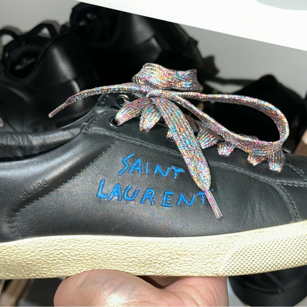 Saint Laurent Black Leather Sneakers with Classic Silhouette - Picture 8 of 9